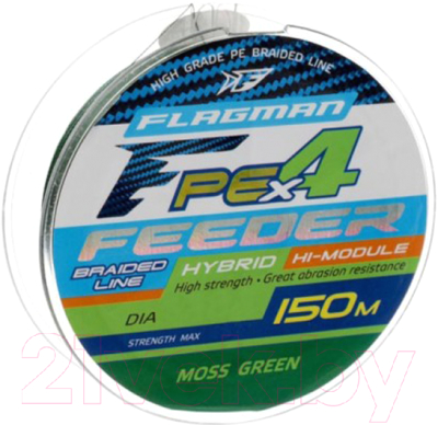 Леска плетеная Flagman Fishing PE Hybrid F4 Feeder 150m MossGreen 0.10мм. Max4.6кг / 29150-010