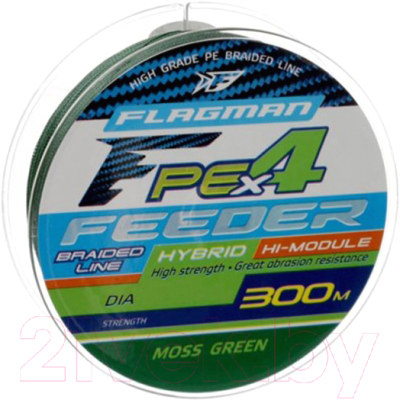 Леска плетеная Flagman Fishing PE Hybrid F4 Feeder 300м Moss Green 0.16мм 9.1кг / 29300-016 