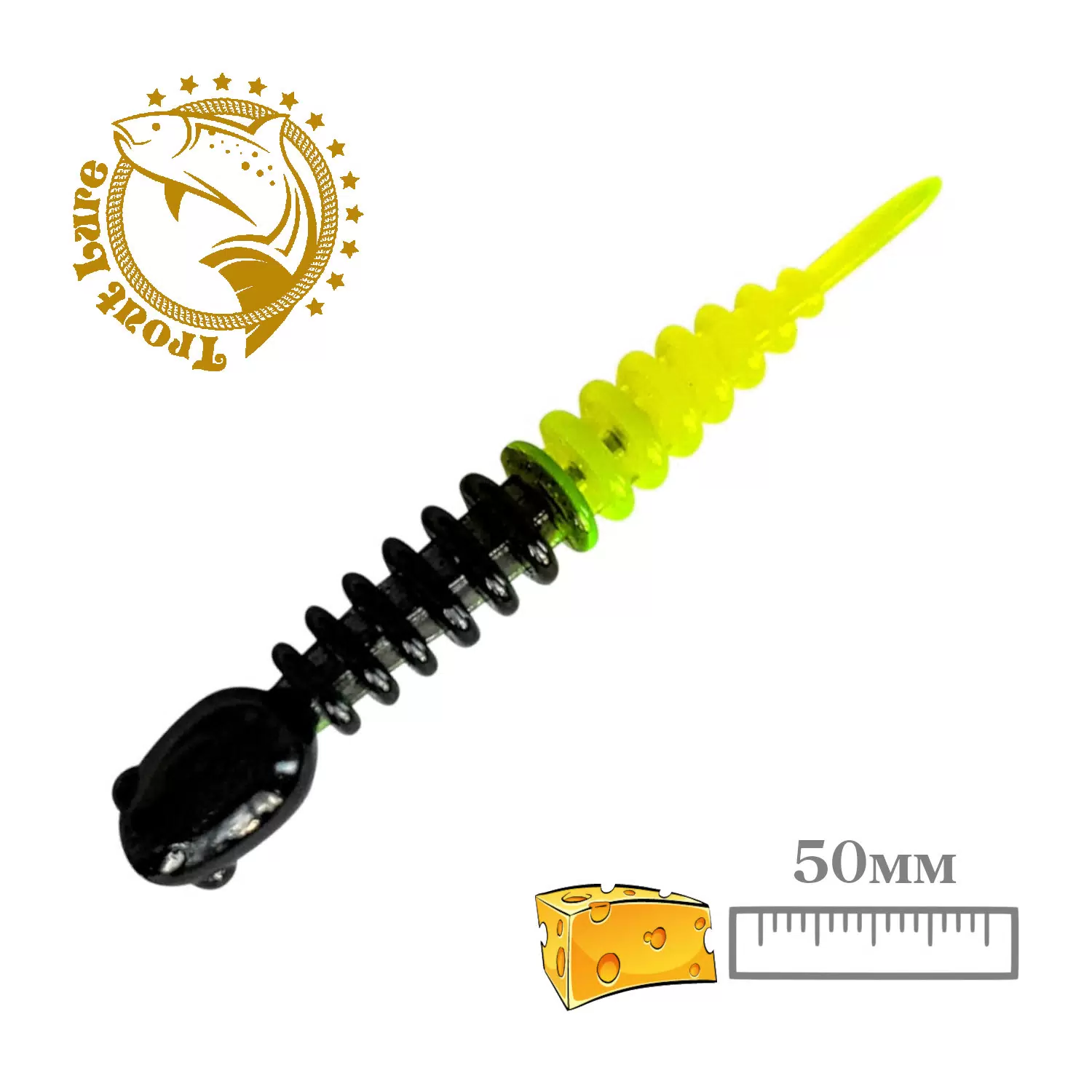 Мягкая приманка Sansan Trout Lure Golovastik 50 Сыр Col 18 / TLСG50C18 (12шт, Black/Lemon) — фото 2
