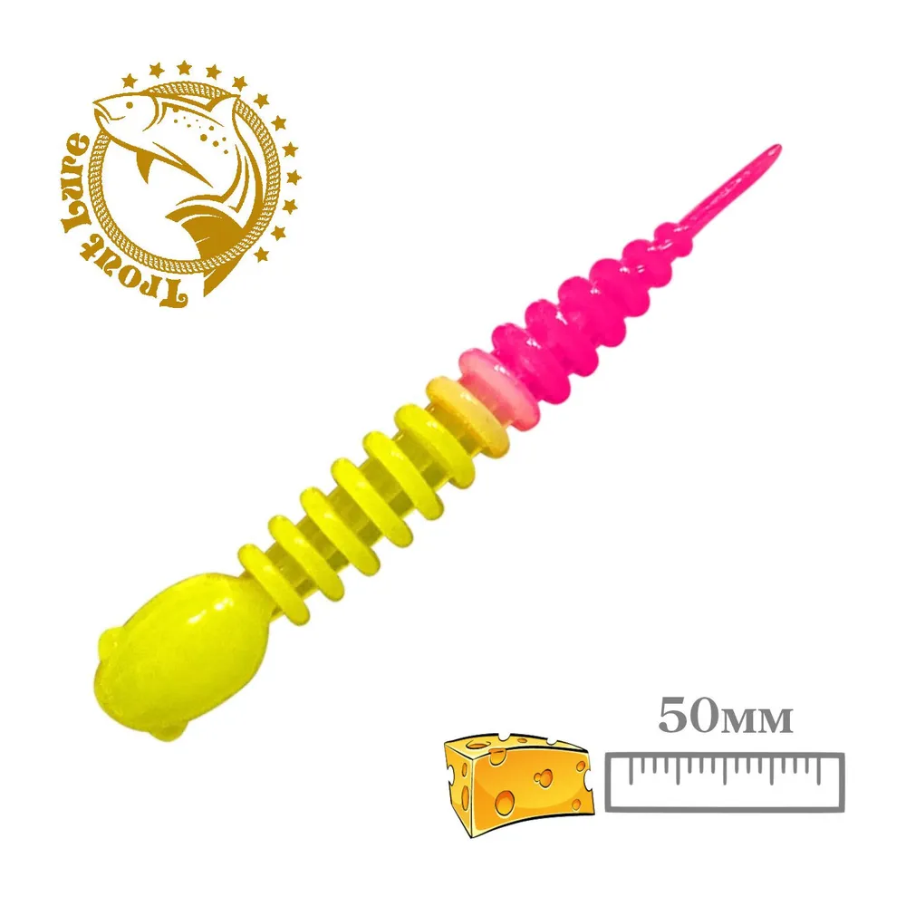 Мягкая приманка Sansan Trout Lure Golovastik 50 Сыр Col 30 / TLСG50C30 (12шт, Lemon/Pink) — фото 2