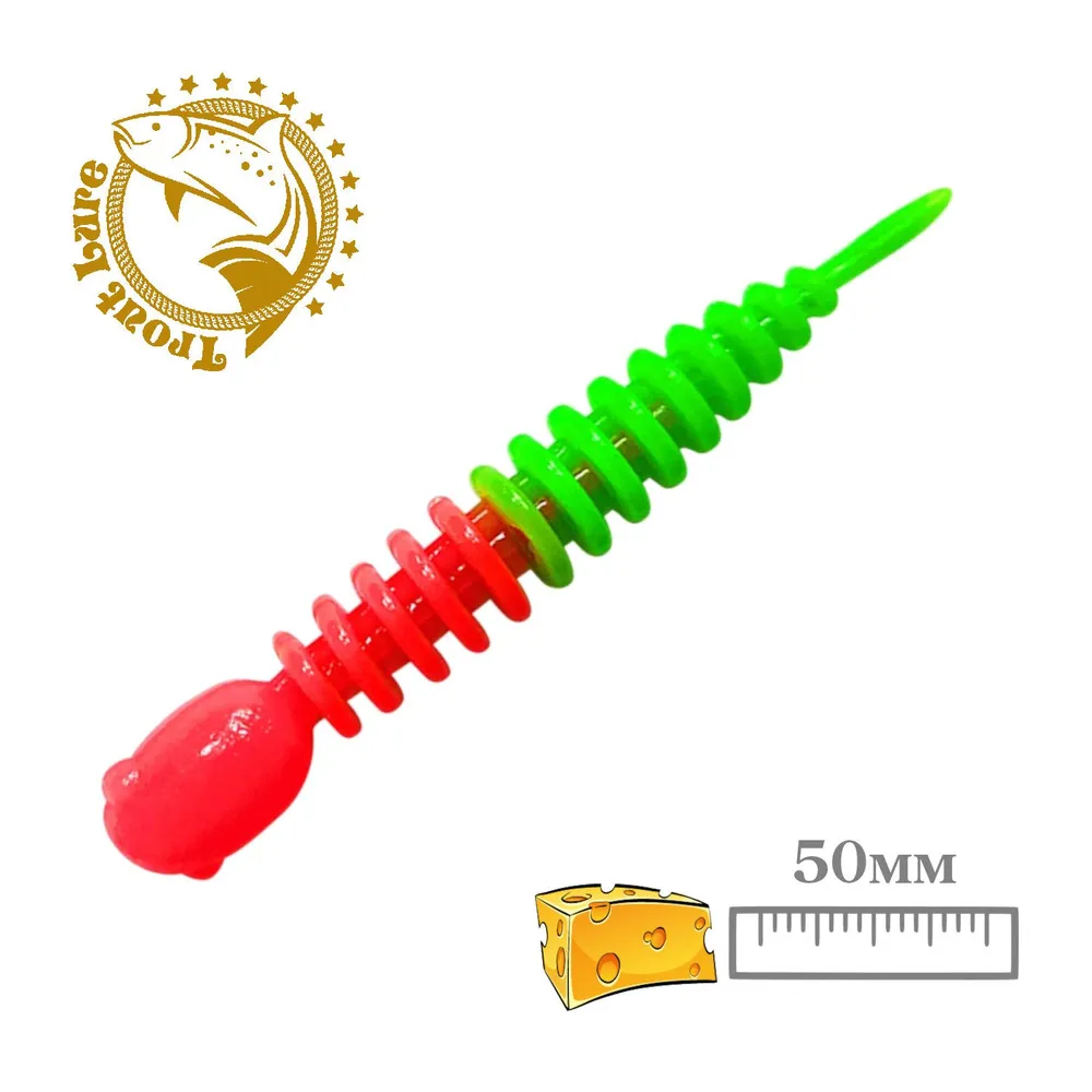 Мягкая приманка Sansan Trout Lure Golovastik 50 Сыр Col 32 / TLСG50C32 (12шт, Red/Green) — фото 2