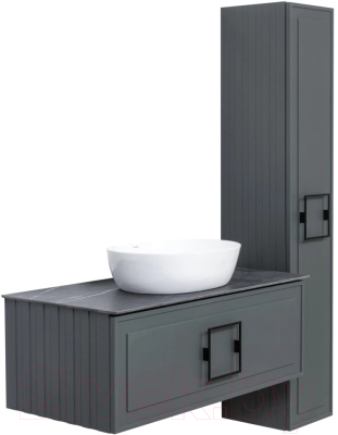 Шкаф-пенал для ванной La Fenice Cubo 30x160 / FNC-05-CUB-G-30 (серо-зеленый матовый)