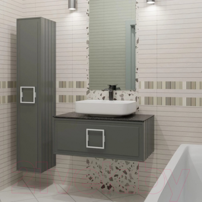 Шкаф-пенал для ванной La Fenice Cubo 30x160 / FNC-05-CUB-G-30 (серо-зеленый матовый)