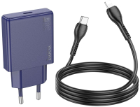 Зарядное устройство сетевое Hoco N44 + кабель Type-C to Lightning (титановый синий) - 