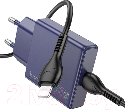 Зарядное устройство сетевое Hoco N44 + кабель Type-C to Lightning (титановый синий)