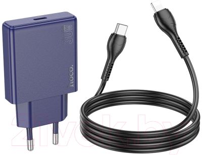 Зарядное устройство сетевое Hoco N44 + кабель Type-C to Lightning (титановый синий)