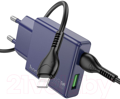 Зарядное устройство сетевое Hoco N45 + кабель Type-C to Lightning (титановый синий)