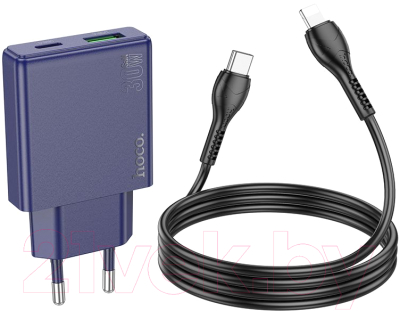 Зарядное устройство сетевое Hoco N45 + кабель Type-C to Lightning (титановый синий)