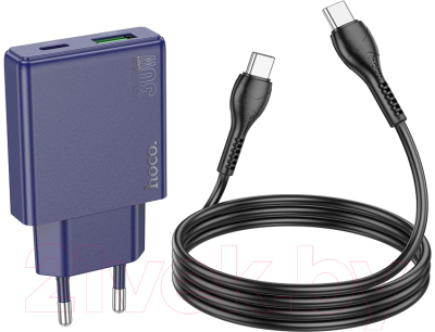 Зарядное устройство сетевое Hoco N45 + кабель Type-C to Type-C  (титановый синий)