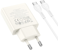 Зарядное устройство сетевое Hoco N45 + кабель Type-C to Type-C  (лунный белый) - 