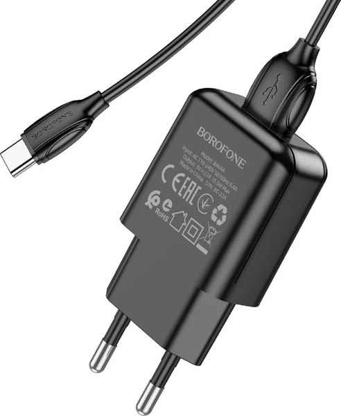 Зарядное устройство сетевое Borofone BA64A + кабель AM-Type-C (черный)