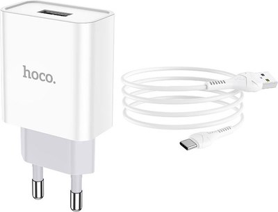 Зарядное устройство сетевое Hoco C81A + кабель AM-Type-C (белый) - 
