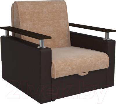 Кресло-кровать Mebel-Ars Шарк (кордрой бежевый/экокожа коричневый)
