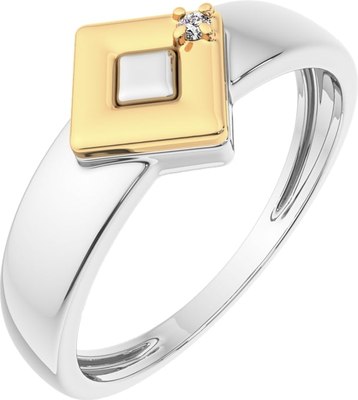 Кольцо из комбинированного серебра ZORKA 02D0002.G14K (р.18, с бриллиантом и золотой вставкой) - 