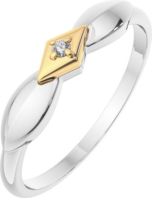 Кольцо из комбинированного серебра ZORKA 02D0006.G14K (р.17, с бриллиантом и золотой вставкой) - 