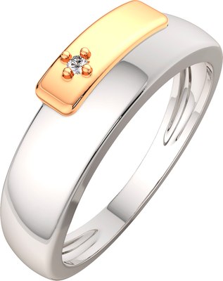Кольцо из комбинированного серебра ZORKA 02D0050.G14K (р.17, с бриллиантом и золотой вставкой) - 