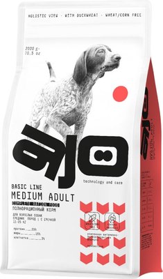 Сухой корм для собак AJO Medium Adult для взрослых собак ср. пород с говядиной и гречкой (2кг) -
