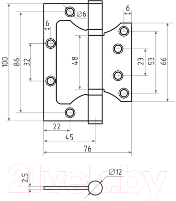 Петля дверная VELA 100x75x2.5 2ВВ-WH