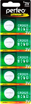 Комплект батареек Perfeo CR2025 /5BL Lithium Cell 100
