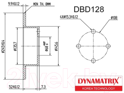 Тормозной диск Dynamatrix-Korea DBD128