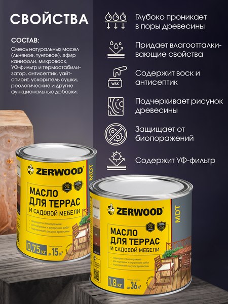 Масло для древесины Zerwood MDT (1.8кг, белый)