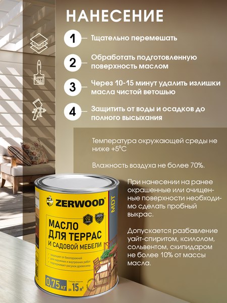 Масло для древесины Zerwood MDT (1.8кг, белый)