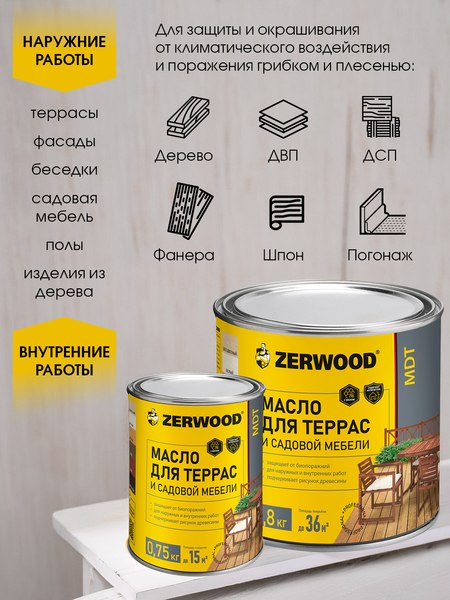 Масло для древесины Zerwood MDT (1.8кг, белый)