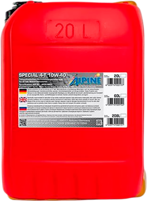Моторное масло ALPINE Special 4T 10W40 / 0121463 (20л) - 