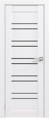 Дверь межкомнатная Юни Амати 25 70x200 (белая шагрень/стекло черное)