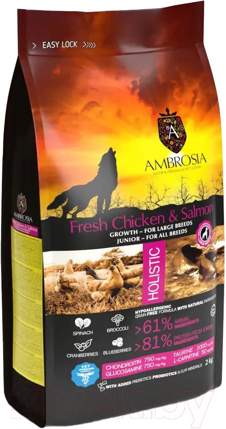 Сухой корм для собак Ambrosia Grain Free для щенков крупных пород курица и лосось / U/ACSL2 (2кг) — фото 2