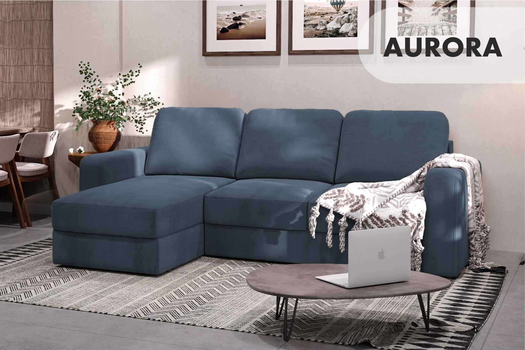 Диван угловой Mio Tesoro Aurora левый (Velutto 48 синий denim) — фото 2