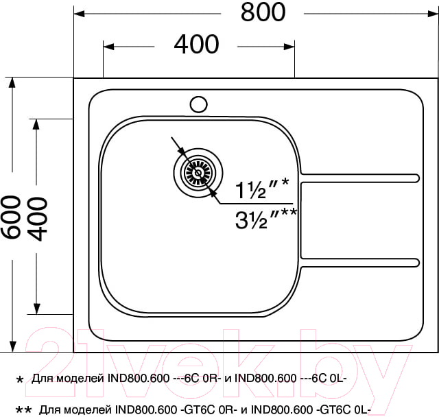 Мойка кухонная Ukinox Иннова IND800.600-GT6C 0RS — фото 2