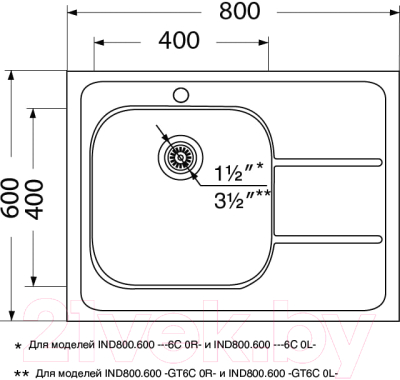 Мойка кухонная Ukinox Иннова IND800.600-GT6C 0RS