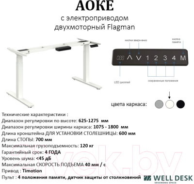 Письменный стол WellDesk WDЕ Flagman 139.5x80x1.8 (белый/белый)