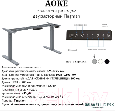 Письменный стол WellDesk WDЕ Flagman 139.5x80x1.8 (серый/белый)