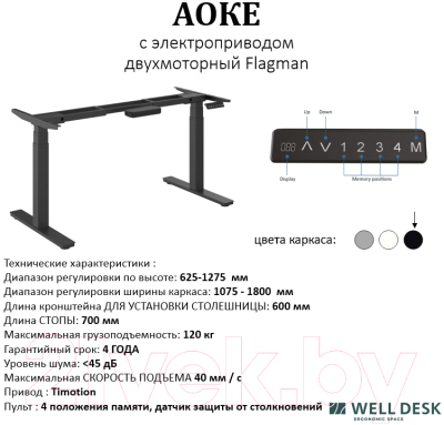 Письменный стол WellDesk WDЕ Flagman 139.5x80x1.8 (черный/пепел)