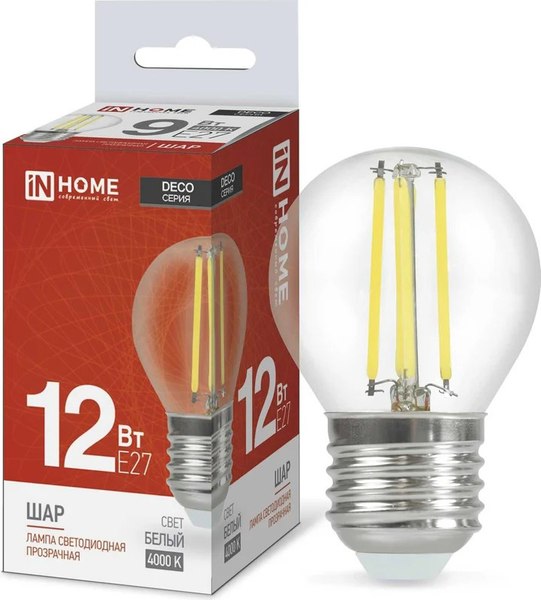 Лампа INhome LED-Шар-Deco 12Вт 230В Е27 4000К 1350Лм / 4690612053691