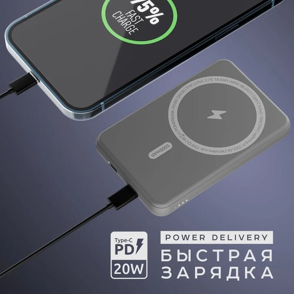 Портативное зарядное устройство Olmio QM-06 5000mAh 20W / 044471 (серый)