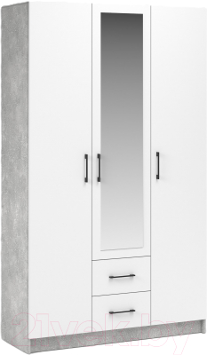 Шкаф Империал Чикаго 3 двери 2 ящика с зеркалом (ателье светлый/белый)