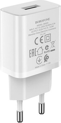 Адаптер питания сетевой Borofone BA52A 1хUSB-А 2.1А (белый) - 