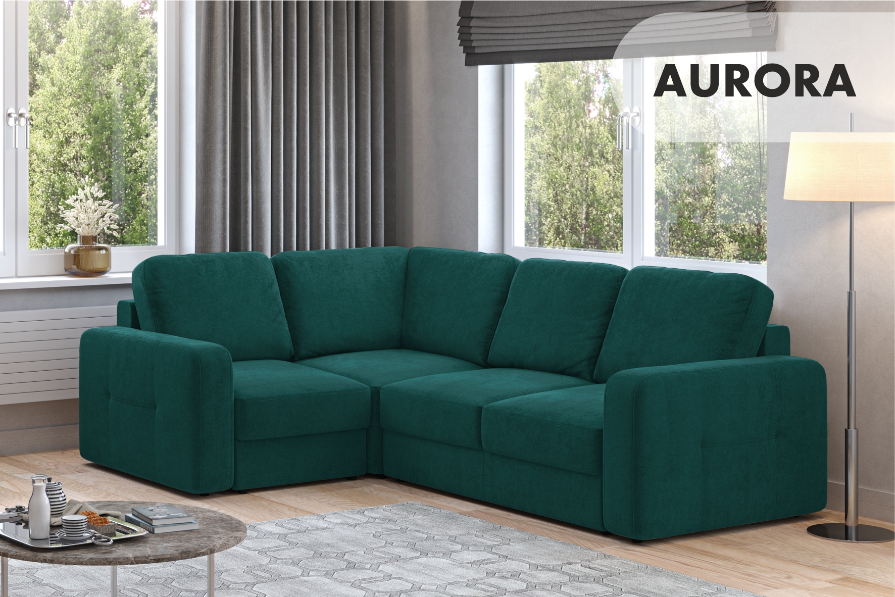 Диван угловой Mio Tesoro Aurora компл.2 левый (Velutto 20 бирюзовый) — фото 2