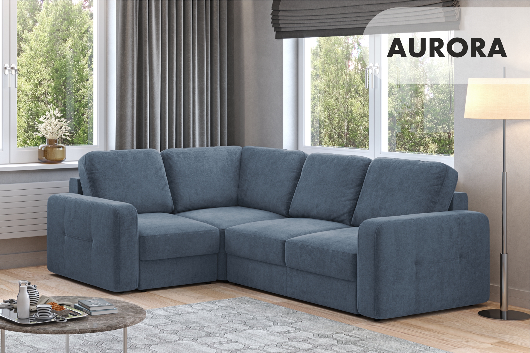 Диван угловой Mio Tesoro Aurora компл.2 левый (Velutto 48 синий Denim) — фото 2