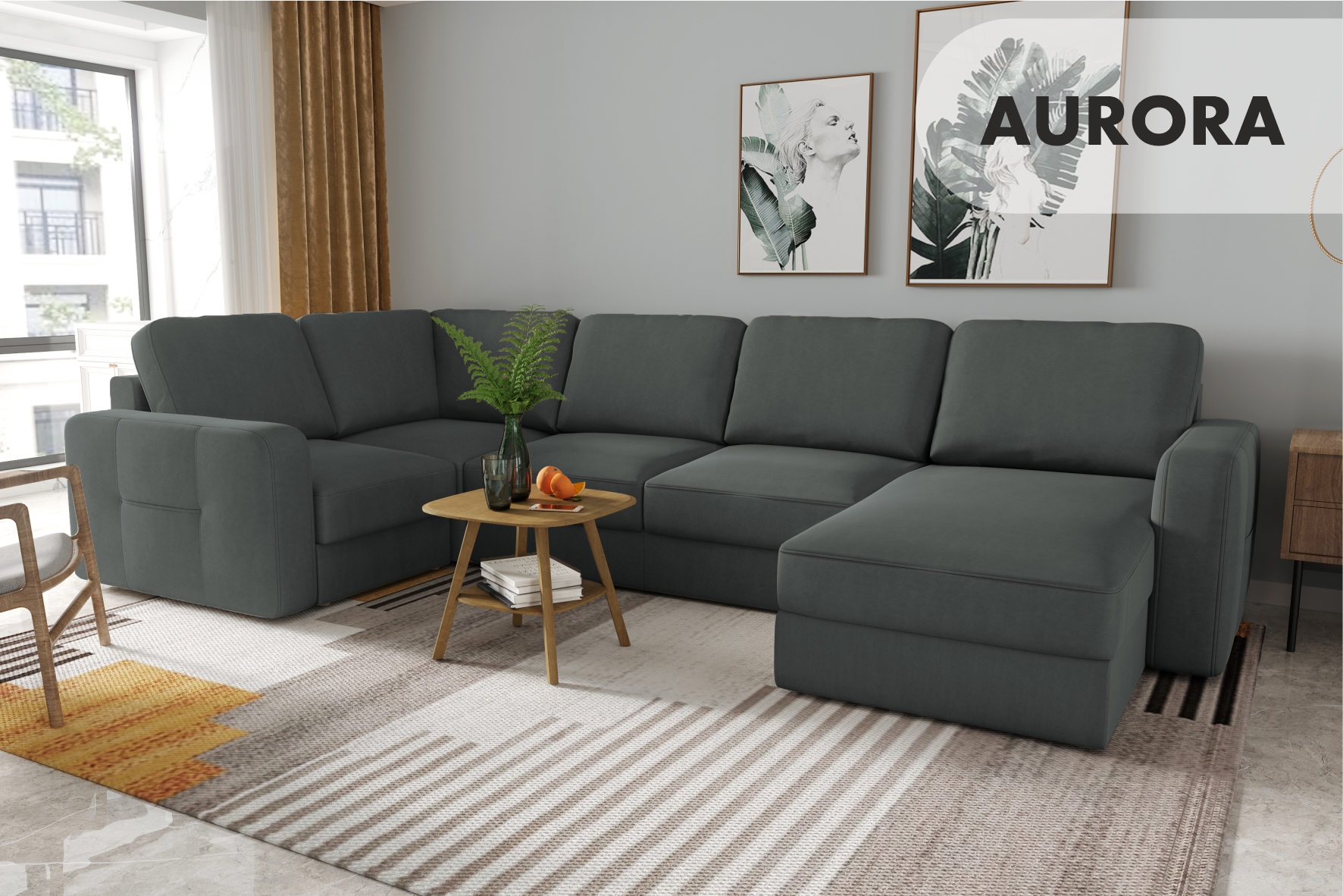 Диван П-образный Mio Tesoro Aurora компл.3 правый (Velutto 32 темно-серый) — фото 2