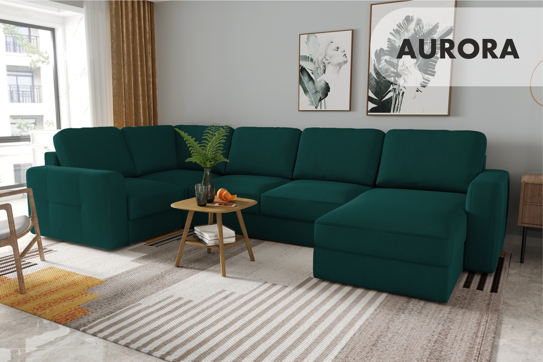 Диван П-образный Mio Tesoro Aurora компл.3 правый (Velutto 20 бирюзовый) — фото 2