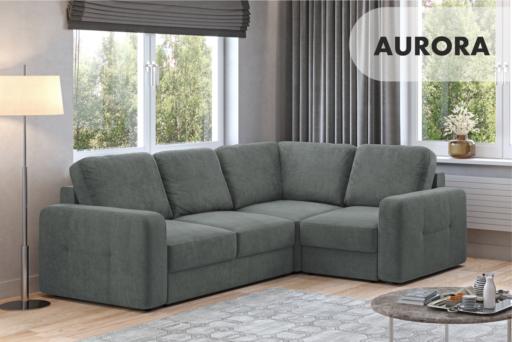 Диван угловой Mio Tesoro Aurora компл.2 правый (Velutto 32 темно-серый) — фото 2