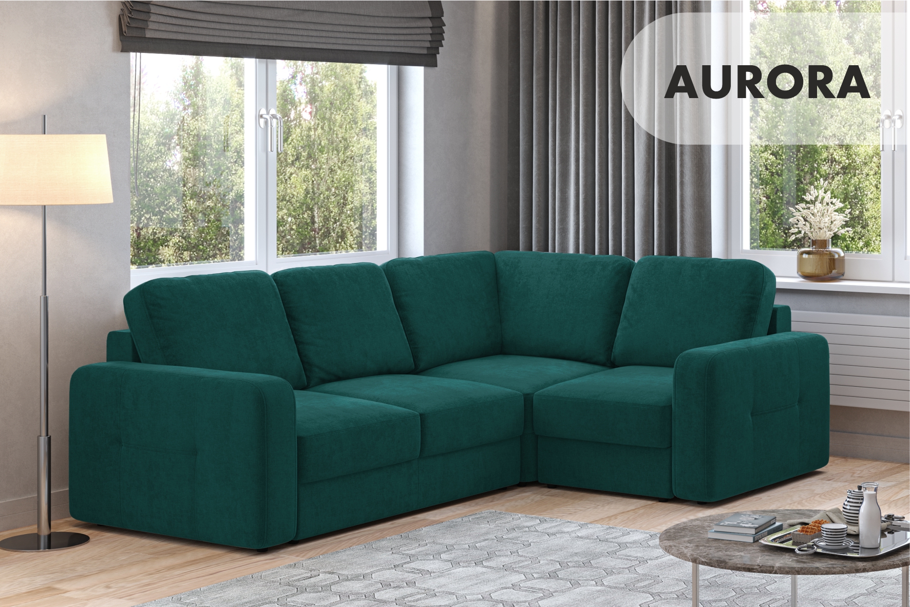 Диван угловой Mio Tesoro Aurora компл.2 правый (Velutto 20 бирюзовый) — фото 2