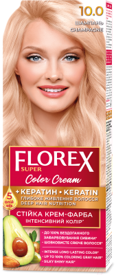Крем-краска для волос Florex Super Кератин тон 10.0 шампань
