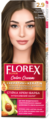 Крем-краска для волос Florex Super Кератин тон 2.9 темно-русый