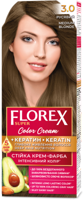 Крем-краска для волос Florex Super Кератин тон 3.0 русый
