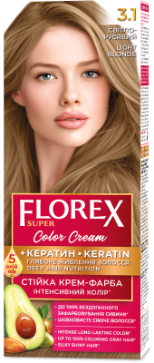 Крем-краска для волос Florex Super Кератин тон 3.1 светло-русый